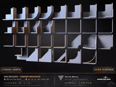 30 Hard Surface IMM Corner Brackets Low-poly 3D model