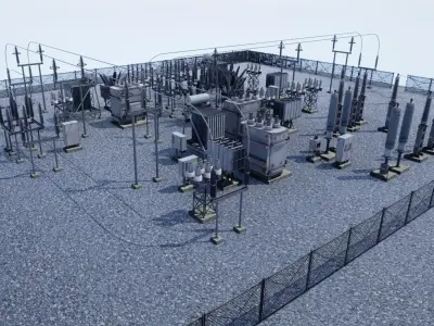 Electric Power Sub Station Low-poly 3D model
