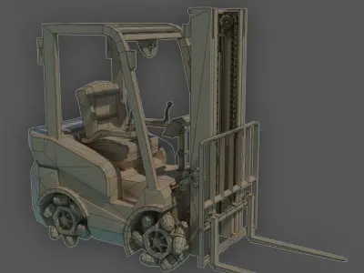 Rigged Forklift with Mecanum Wheels Low-poly 3D model
