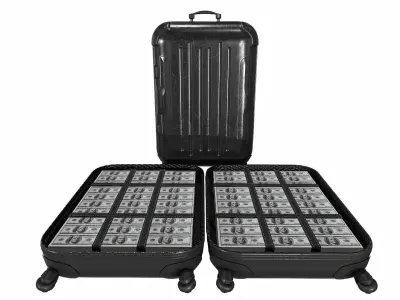 Rolling Travel Suitcase  With Money Low-poly 3D model