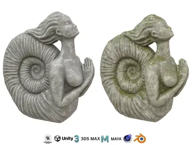 Siren stone statues Low-poly 3D model