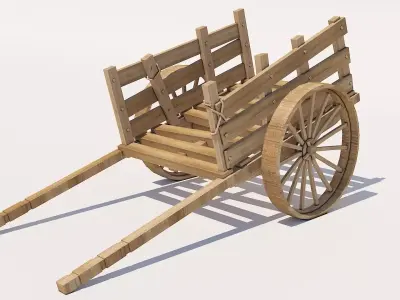 Wooden Cart Low-poly 3D model