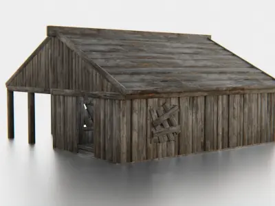 Old Wooden Medieval Building House 3 Low-poly 3D model