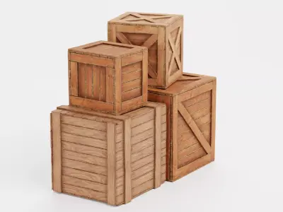 Wooden Crates Set V1 - 4 Transport Boxes with Icons 3D model