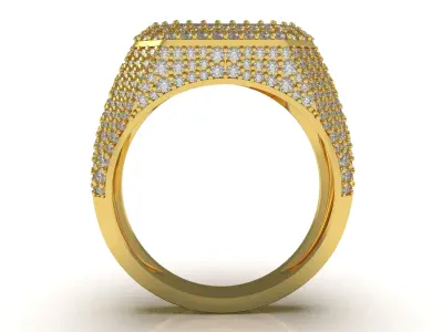 Antique Octagon Signet Half Way Diamond Ring 3D print model