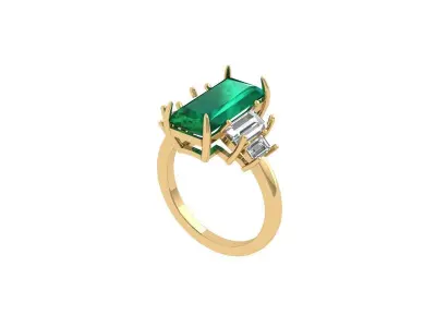 Emerald 5 Stone Art Deco Ring 3D print model