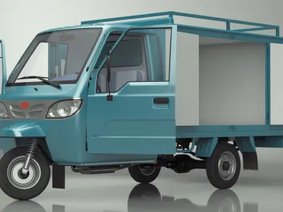 Delivery Trike with Close Body Blue Rigged 3D model