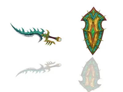 Cursed - Sword and Shield Low-poly 3D model