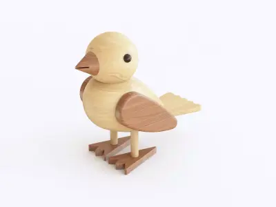 Wooden toy sparrow 3D model