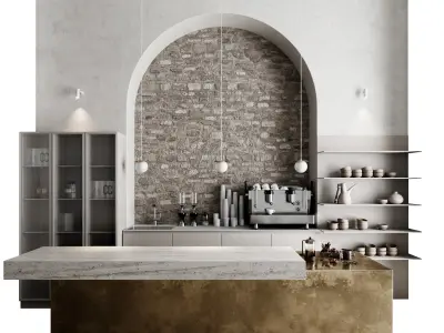 Restaurant coffee shop with arched window 3D model