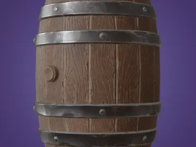 Stylized wooden Barrel with metal rings PBR low-poly game ready Low-poly 3D model