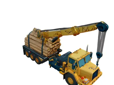 Log Truck with Crane 3D Model Low-poly 3D model