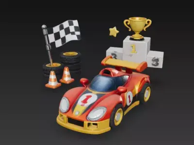 Chibi Racing Champion Car - Stylized Game-Ready Vehicle Low-poly 3D model