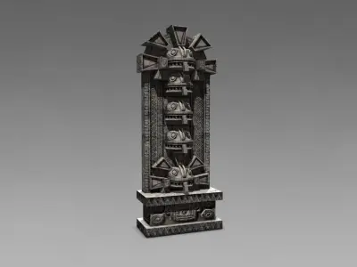 Aztec stone artefact wall  Low-poly 3D model