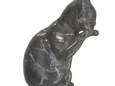 Grooming cat marble statues Low-poly 3D model