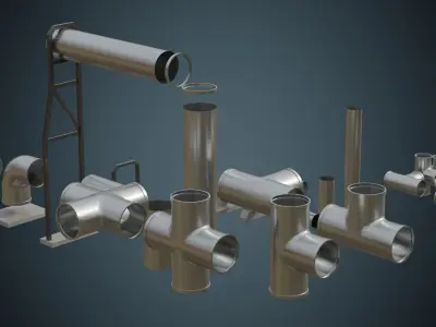 Industrial Pipes 4A Low-poly 3D model