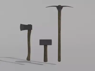 Low Poly toolset wooden hammer Low-poly 3D model