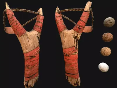 Medieval Wooden Robber Slingshot Weapon Low-poly 3D model