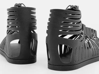 Black Leather Sandal Shoes 3D model