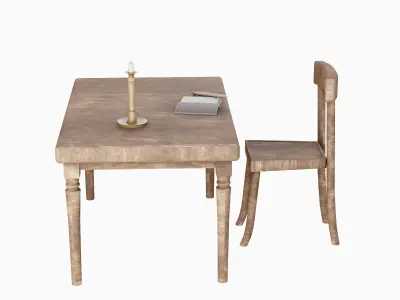 Old Table Set 04 Low-poly 3D model