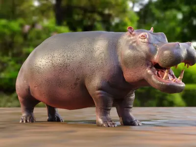 Hippo - Rigged  Low-poly 3D model