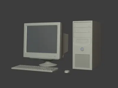 Old Desktop Computer - PC -- Monitor Screen Keyboard Mouse Low-poly 3D model