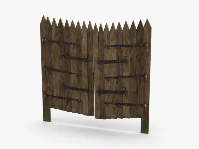  Low Poly Wooden Gate Game Ready  Low-poly 3D model