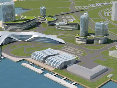 Architecture futuristic city near sea 3D model