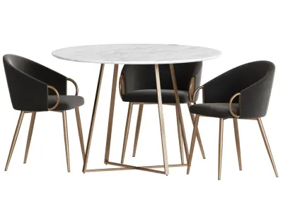 Dining Set table and chairs velvet with gold legs 3D model