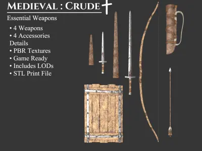 Medieval Collection Crude Essential Weapons 3D Model Pack