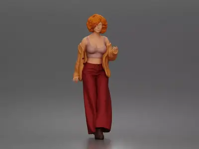 Relaxed girl leaning on car enjoying a calm urban moment 3D print model