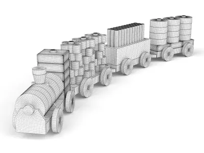 Wooden toy train 08 3D model
