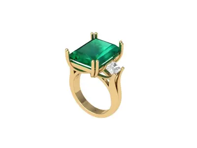Radiant 3 Stone Art Deco Ring 3D print model