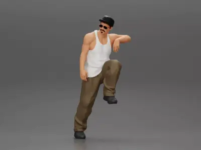 gangster wearing cap tank top with sunglasses leans against car 3D print model