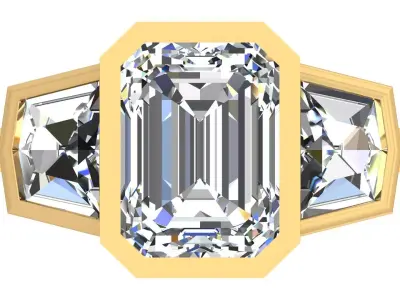 Emd And Hexagonal 3 Stone Engagement Ring 3D print model