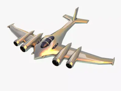 Silver futuristic airplane Low-poly 3D model