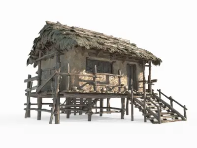 Ancient Asian Yellow Mud Houses 3D model
