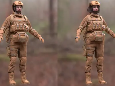 Military Outfit 1 - Male - Female MH - UE5 Skeletons - Rigged Low-poly 3D model