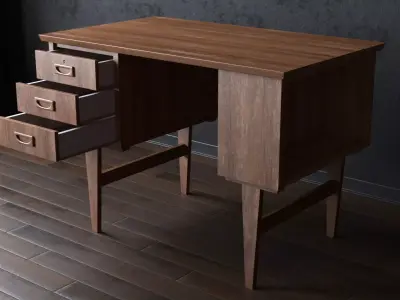 1960 Mid Century Danish Desk Low-poly 3D model