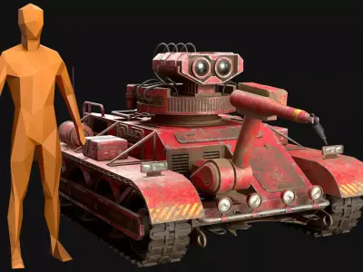 Robot Concept-3-Red-Dirty Low-poly 3D model