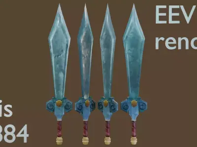 Stylized hand-painted sword Low-poly 3D model