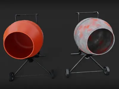 portable concrete mixer Low-poly 3D model