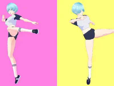 Anime - BLUE Hair Sports Girl Low-poly 3D model