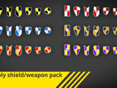 Low-poly weapon-shield pack Low-poly 3D model