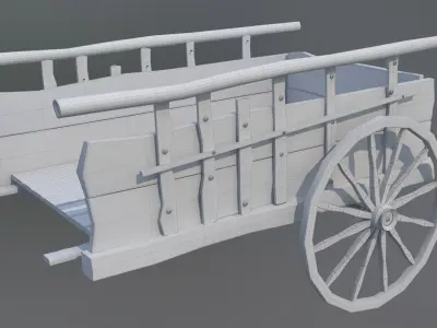 tumbrel wooden cart with wheels 3D model