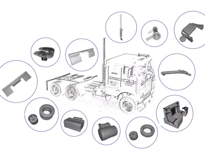 HO Freightliner cabover tractor parts  3D print model