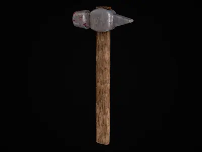 Hammer axe with blood Low-poly 3D model