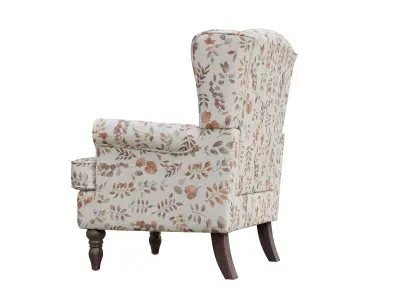 Botanical Upholstered Accent Chair With Wood Legs Low-poly 3D model