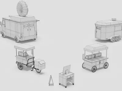 Food Cart Pack Collection Low-poly 3D model