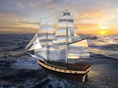 Pirate sailboat Low-poly 3D model
